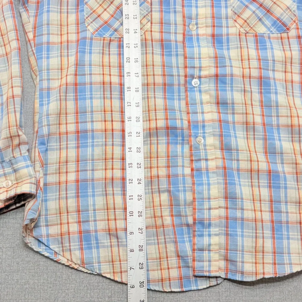 Vintage Levis 1980 USA Olympic Games Plaid Button Down Shirt Mens XL Blue Orange